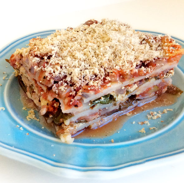 Lasagna made with potato slices instead of pasta noodles